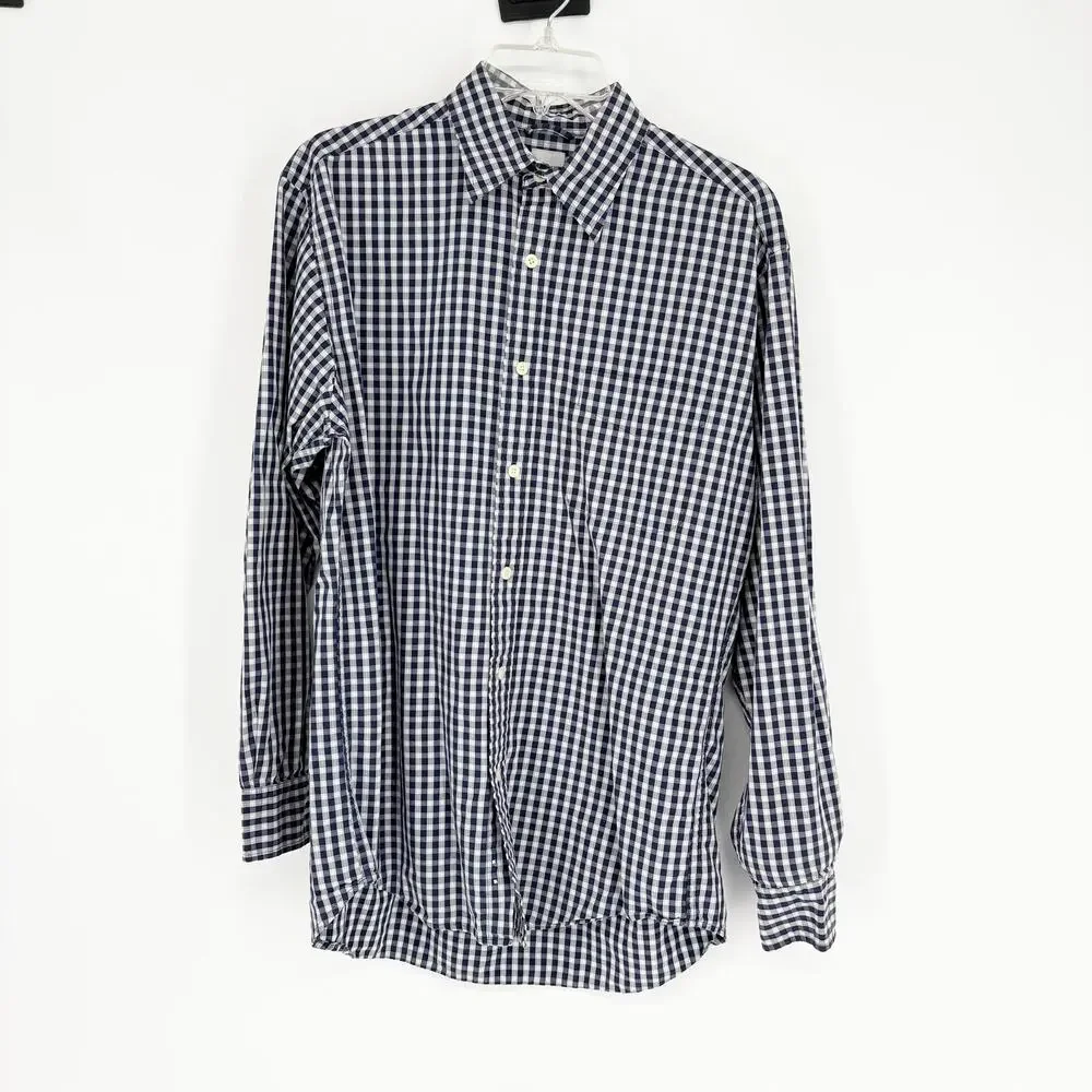 J. Crew Navy Blue Gingham Button Down Shirt 100% Cotton Size‎ Small Preppy